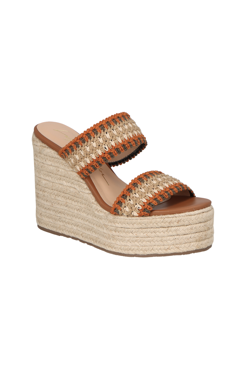 SANDÁLIA ANABELA EM CROCHET MULTICOR CARAMELO