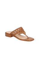 SANDÁLIA RASTEIRA EM COURO CARAMELO COM TIRAS TRAMADAS