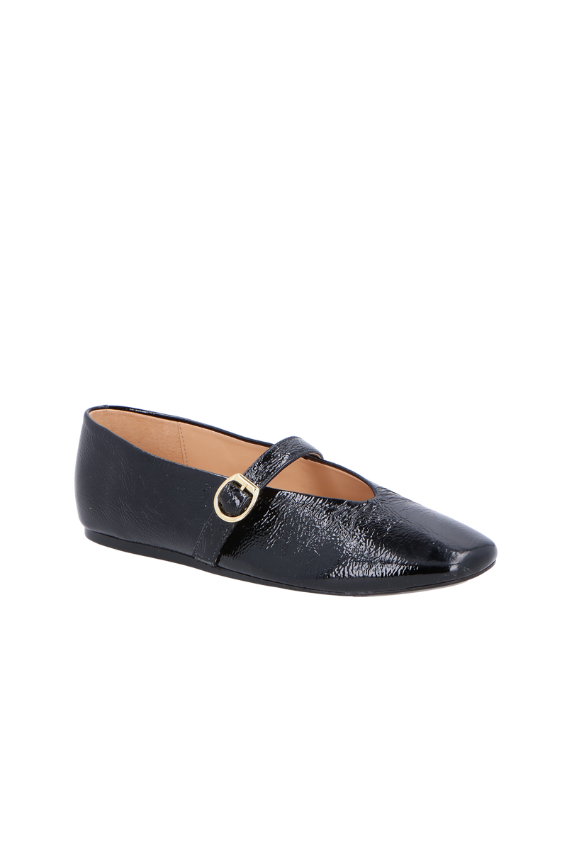 SAPATILHA MARY JANE EM COURO VERNIZ PRETO COM DECOTE V