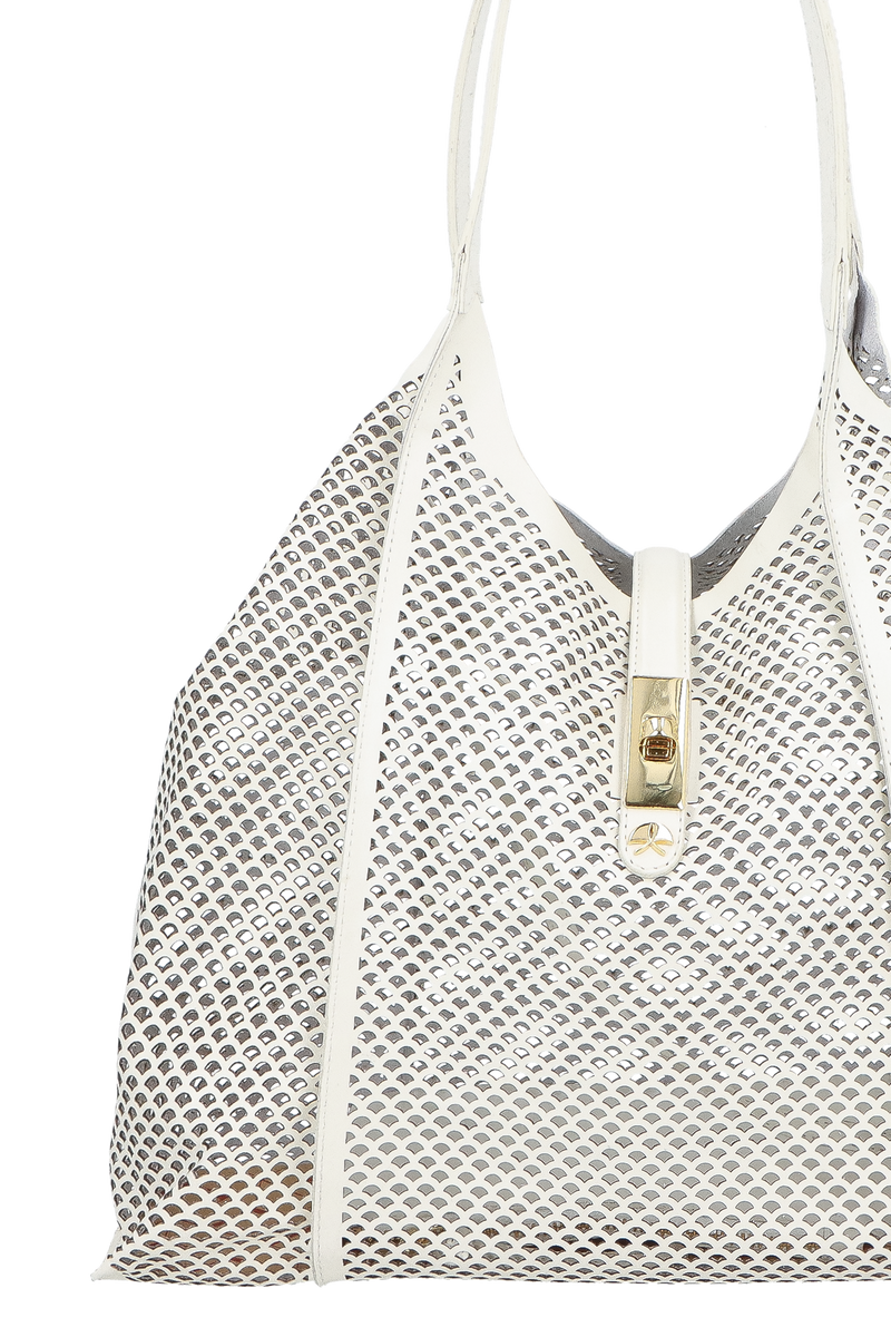 BOLSA TOTE GRANDE EM COURO OFF WHITE COM RECORTES