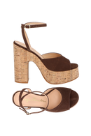 SANDÁLIA MEIA PATA EM CAMURÇA CAFÉ COM SALTO DE CORTIÇA