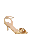 SANDÁLIA SALTO FINO ALTO EM METALIZADO OURO COM TIRAS FINAS CRUZADAS