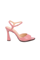 SANDÁLIA PEEP TOE EM COURO VERNIZ ROSA QUARTZO E SALTO ALTO