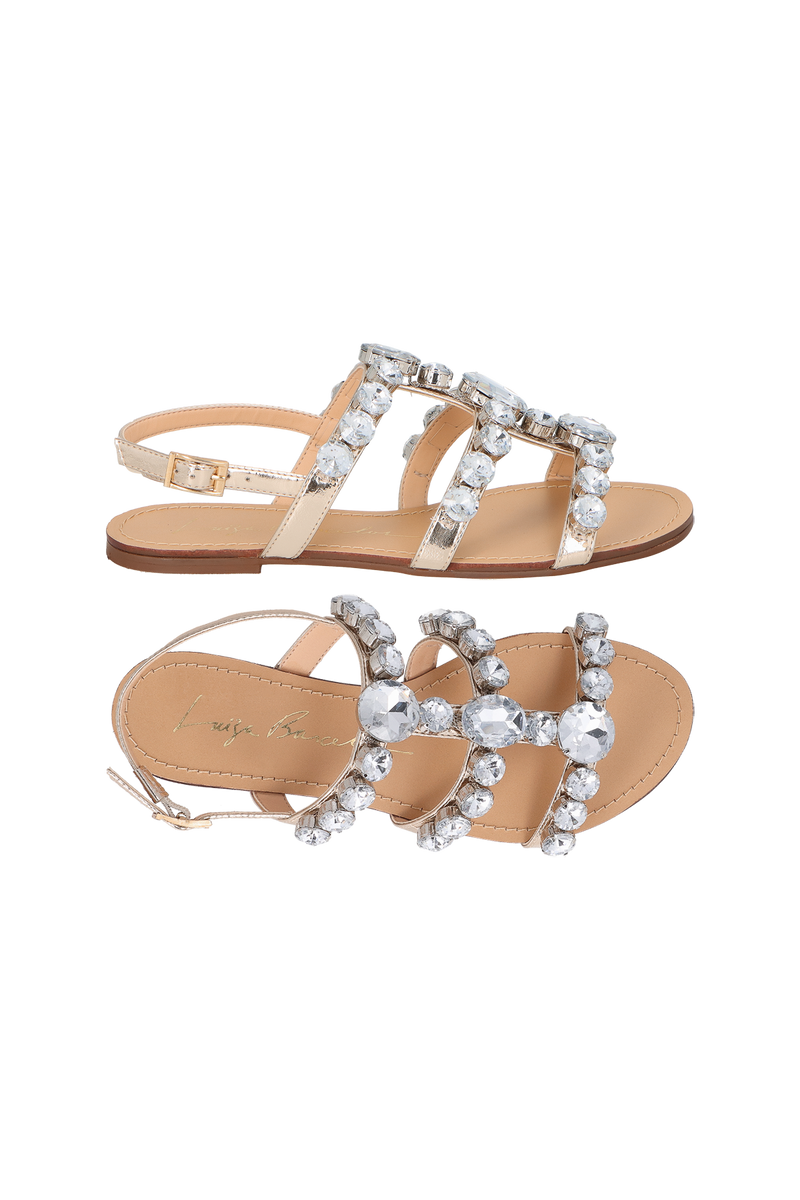 SANDÁLIA RASTEIRA DOURADA MAXI PEDRARIAS CRISTAL