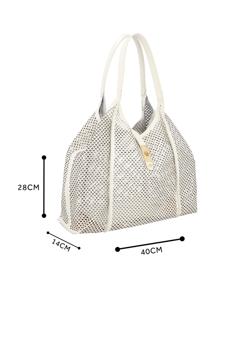 BOLSA TOTE GRANDE EM COURO OFF WHITE COM RECORTES