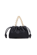 BOLSA COM FECHAMENTO POR NÓS E ALÇA DE CORRENTES EM COURO PRETA MÉDIA