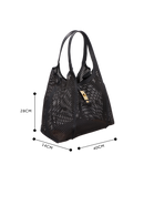 BOLSA TOTE GRANDE EM COURO PRETO COM RECORTES