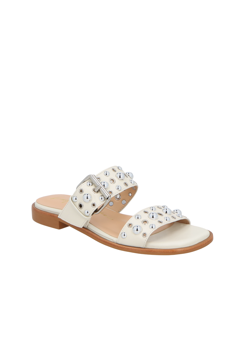 RASTEIRA EM COURO OFF WHITE COM APLICAÇÕES METÁLICAS