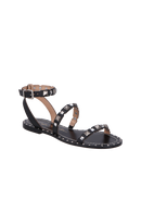 SANDÁLIA RASTEIRA EM COURO PRETO COM REBITES NÍQUEL