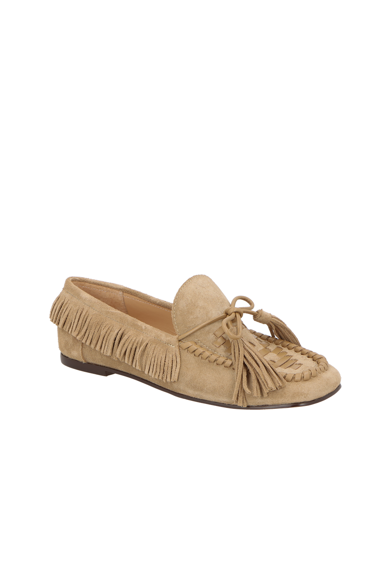 MOCASSIM EM CAMURÇA BEGE FENDI COM FRANJAS