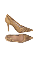 SCARPIN SALTO FINO ALTO EM COURO BEGE AREIA COM RECORTES