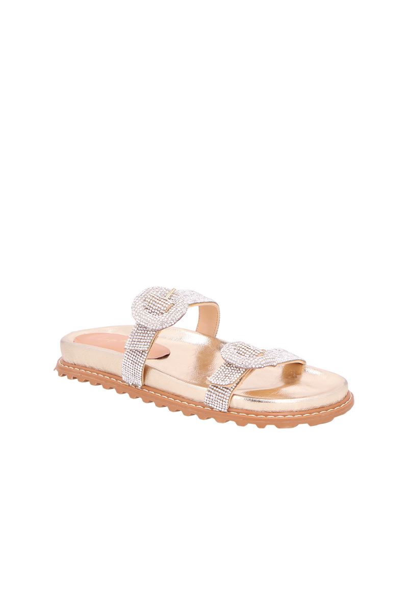 PAPETE EM COURO DOURADO COM FIVELAS DE STRASS