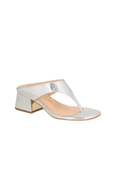 SANDÁLIA SALTO BLOCO MÉDIO COM TIRA ENTRE OS DEDOS METALIZADA PRATA