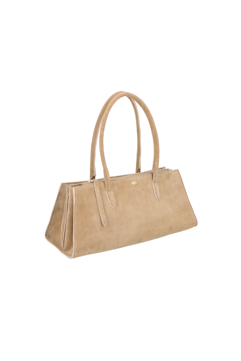 BOLSA MÉDIA EM CAMURÇA BEGE FENDI ESTRUTURADA  BOLSA MÉDIA EM CAMURÇA BEGE FENDI ESTRUTURADA