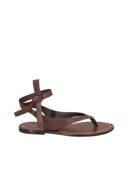 SANDÁLIA DE DEDO EM COURO CAFÉ COM AMARRAÇÃO NO TORNOZELO