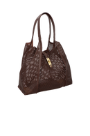 BOLSA TOTE GRANDE EM COURO MARROM CAFÉ COM RECORTES