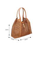 BOLSA TOTE GRANDE EM COURO CARAMELO COM RECORTES