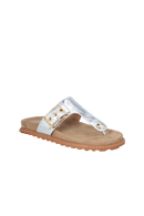 SANDÁLIA PAPETE DE DEDO EM METALIZADO PRATA COM FIVELA