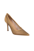 SCARPIN SALTO FINO ALTO EM COURO BEGE AREIA COM RECORTES