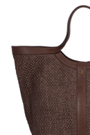 BOLSA SHOPPING GRANDE EM COURO E RÁFIA MARROM CAFÉ