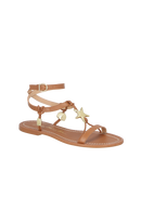 SANDÁLIA RASTEIRA EM COURO CARAMELO COM ENFEITE METÁLICO ESTRELA