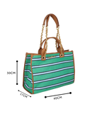 MAXI BOLSA LISTRADA VERDE E AZUL COM ALÇAS DE CORRENTE