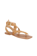 SANDÁLIA RASTEIRA EM CAMURÇA CARAMELO E APLICAÇÕES