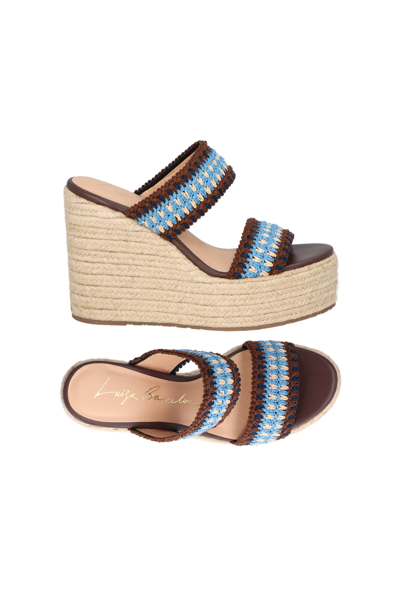 SANDÁLIA ANABELA EM CROCHET MULTICOR MARROM CAFÉ