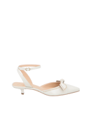 SCARPIN SLINGBACK EM COURO OFF WHITE COM SALTO BAIXO E LAÇO CENTRAL