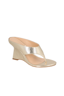 MULE DE DEDO EM METALIZADA DOURADA COM SALTO ANABELA ESCULTURAL