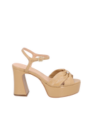 SANDÁLIA PLATAFORMA EM COURO COM TIRA TORCIDA BEGE AREIA