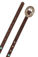 CINTO FINO EM CAMURÇA CAFÉ COM FIVELA EM OURO VELHO