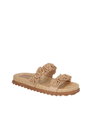 SANDÁLIA PAPETE COM FLORES EM RÁFIA BEGE AREIA