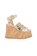 SANDÁLIA PLATAFORMA METALIZADA DOURADA E ILHOSES