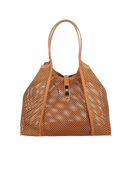 BOLSA TOTE GRANDE EM COURO CARAMELO COM RECORTES