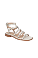 SANDÁLIA RASTEIRA EM COURO OFF WHITE COM RECORTES