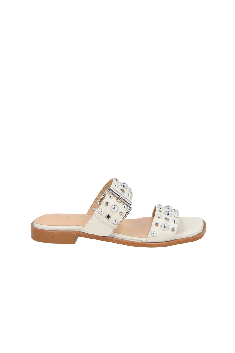 RASTEIRA EM COURO OFF WHITE COM APLICAÇÕES METÁLICAS