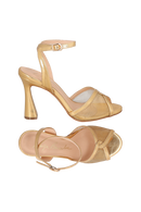 SANDÁLIA DE SALTO ALTO FLARE METALIZADA COM TELA OURO