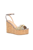 SANDÁLIA PLATAFORMA EM COURO CHUMBO COM SOLADO EM CORTIÇA E ENFEITE METÁLICO