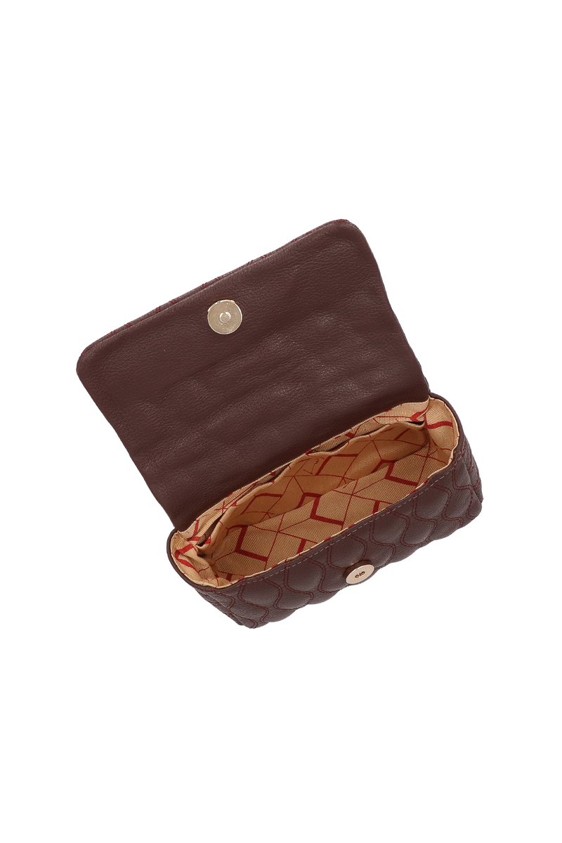 BOLSA CROSSBODY EM COURO CAFÉ COM CORRENTE PEQUENA