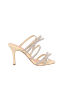 MULE DE SALTO ALTO EM CAMURÇA BAUNILHA COM LAÇOS