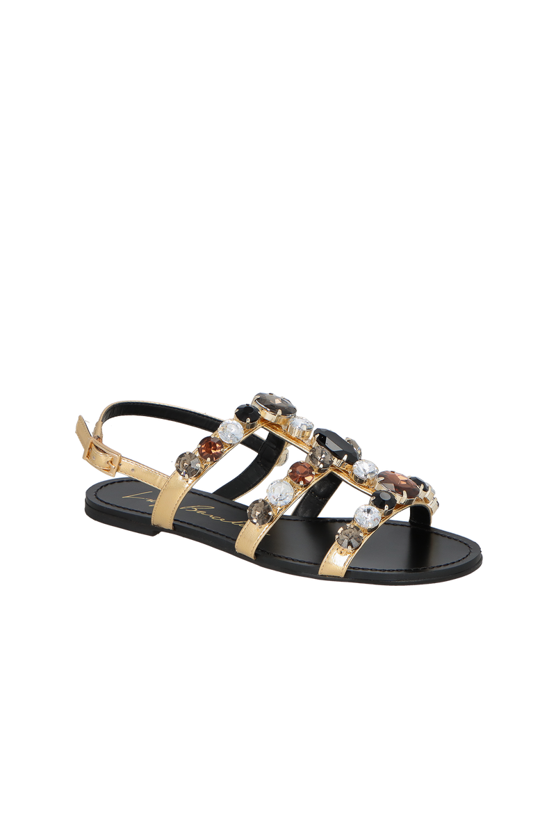 SANDÁLIA RASTEIRA OURO MAXI PEDRARIAS COLORIDAS