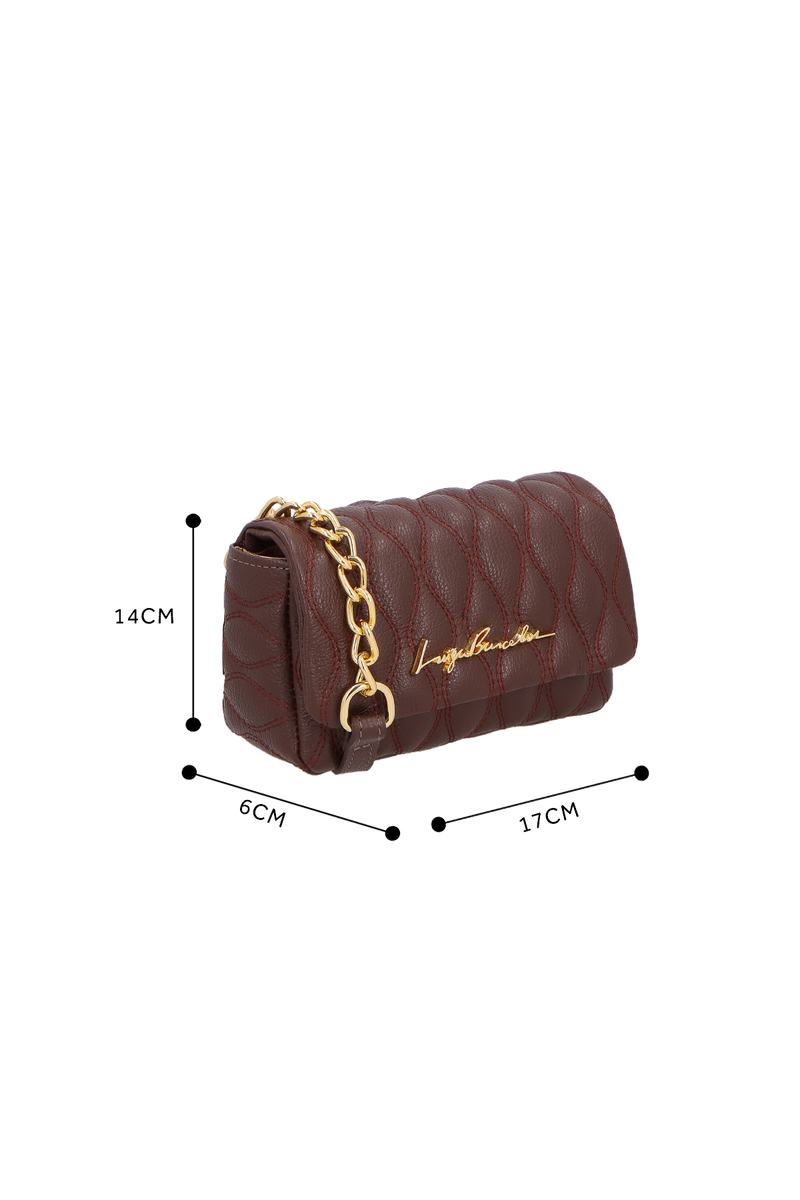 BOLSA CROSSBODY EM COURO CAFÉ COM CORRENTE PEQUENA