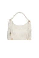 BOLSA GRANDE EM COURO OFF WHITE TRAMADO COM ALÇA EM ROLOTÊ