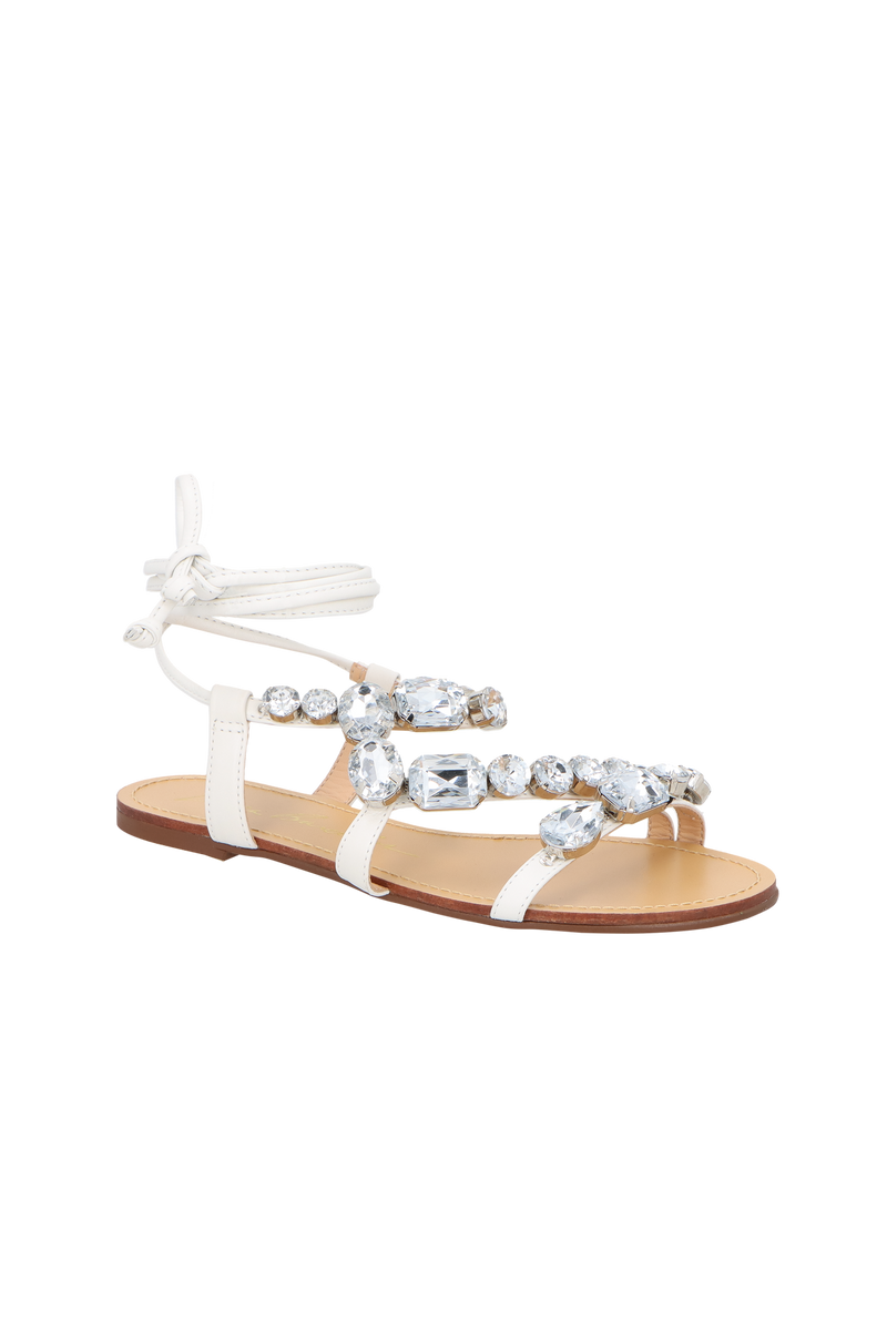 SANDÁLIA RASTEIRA EM COURO OFF WHITE COM PEDRARIAS