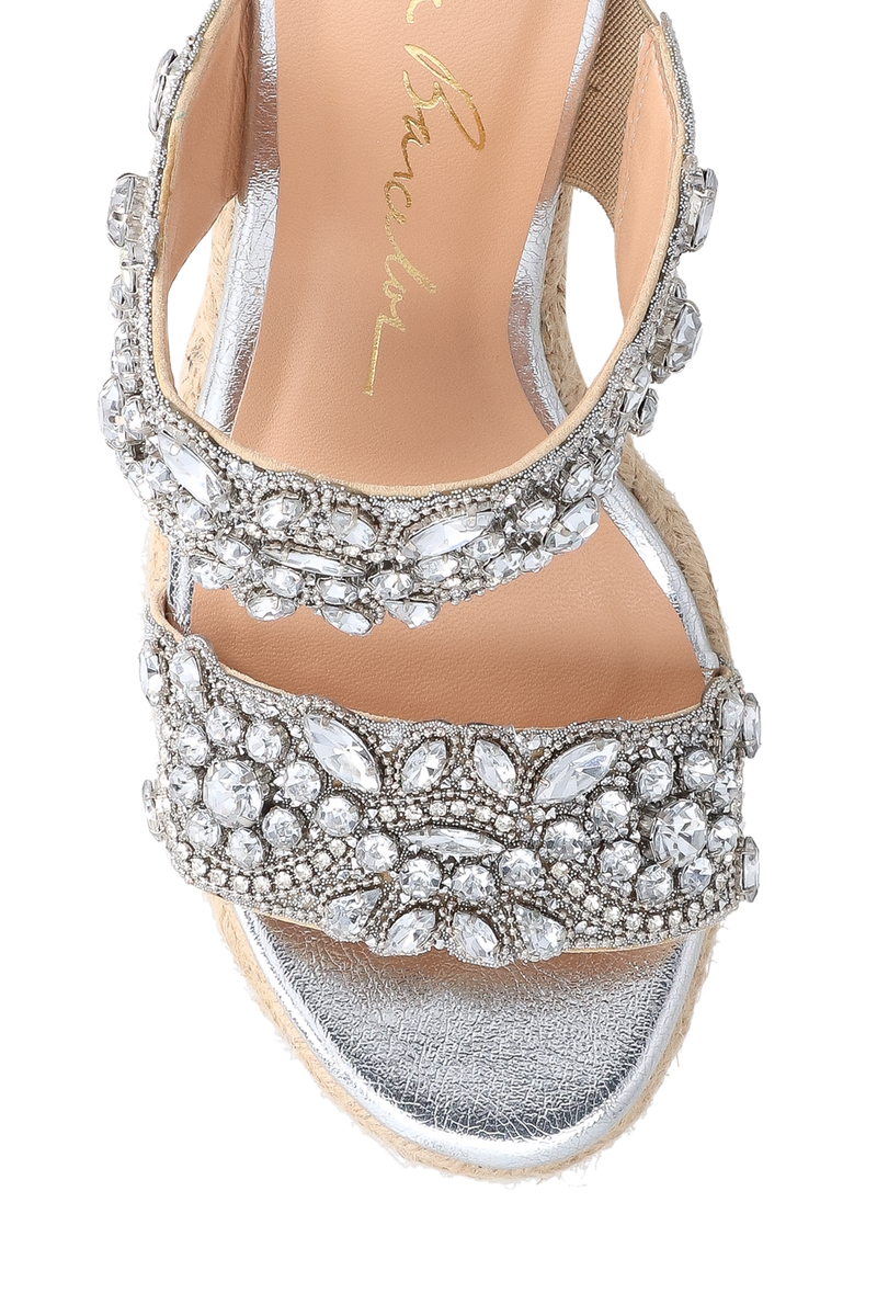 SANDÁLIA ANABELA COM PEDRARIA CRISTAL E JUTA