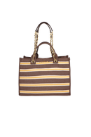MAXI BOLSA LISTRADA MARROM E AMARELO COM ALÇAS DE CORRENTE