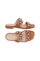 RASTEIRA EM CAMURÇA CARAMELO COM APLICAÇÕES METÁLICAS