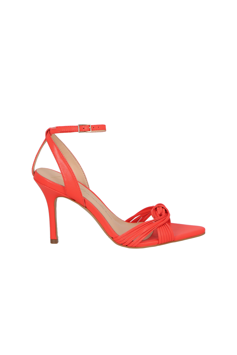SANDÁLIA SALTO FINO ALTO EM COURO VERMELHO PEPPER COM TIRAS FINAS CRUZADAS