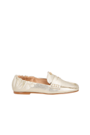 MOCASSIM EM COURO METALIZADO DOURADO COM DETALHE DE FIVELA